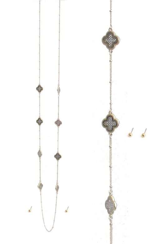 Metal Filigree Quatrefoil Long Necklace Set