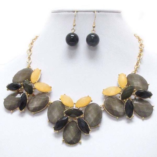 Multi Shape Facet Acrylic Stone Deco Link Necklace Earring Set