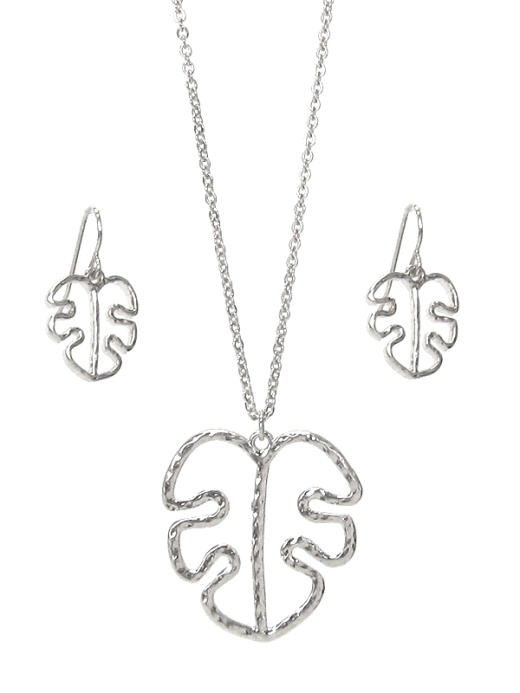 Giant Monstera Leaf Pendant Necklace Set