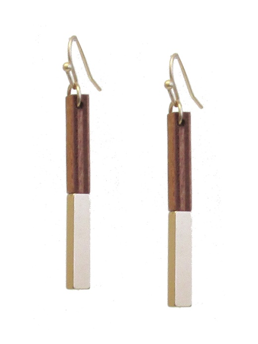 Wood and Metal Mix Bar Earring