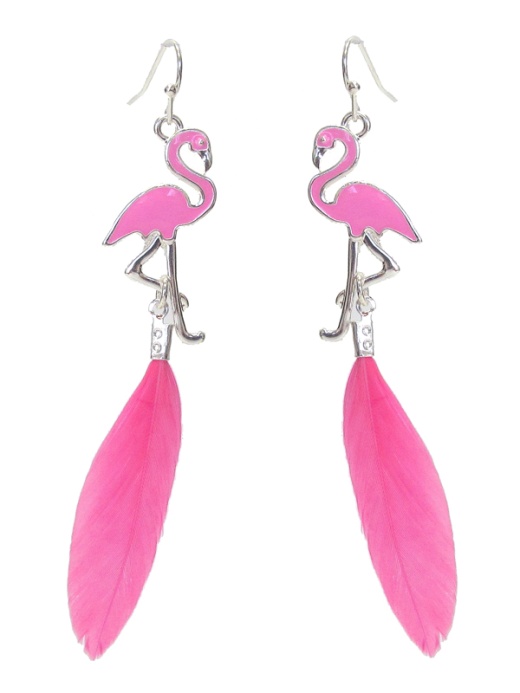 Flamingo And Feather Earring