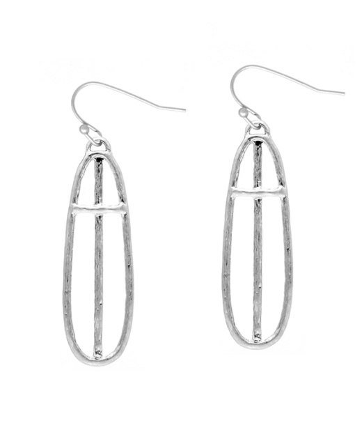 Wire Metal Cross Oval Earrings