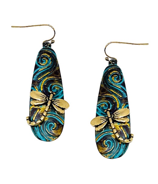 Patina Swirl Dragonfly Earring