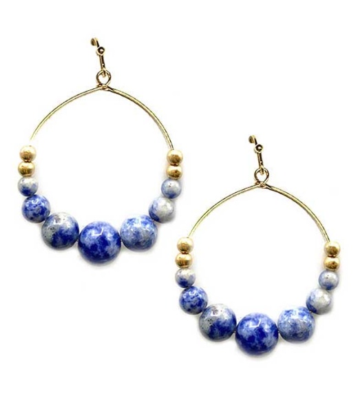 Semi Precious Stone Ball Wire Hoop Earring