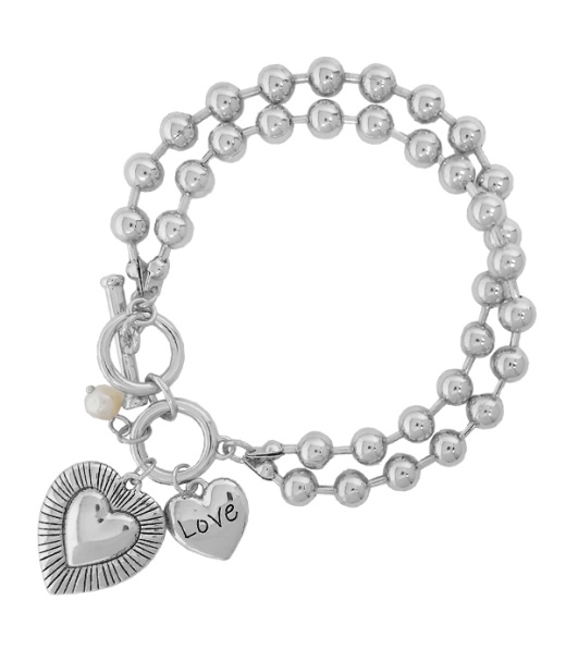 Religious Inspiration Double Ball Chain Toggle Bracelet - Love