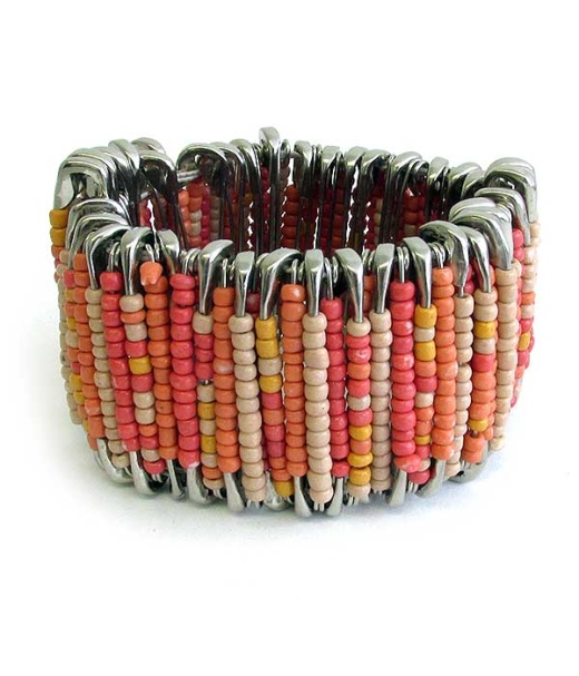 Safety Pin Multi Seedbead Link Stretch Bracelet