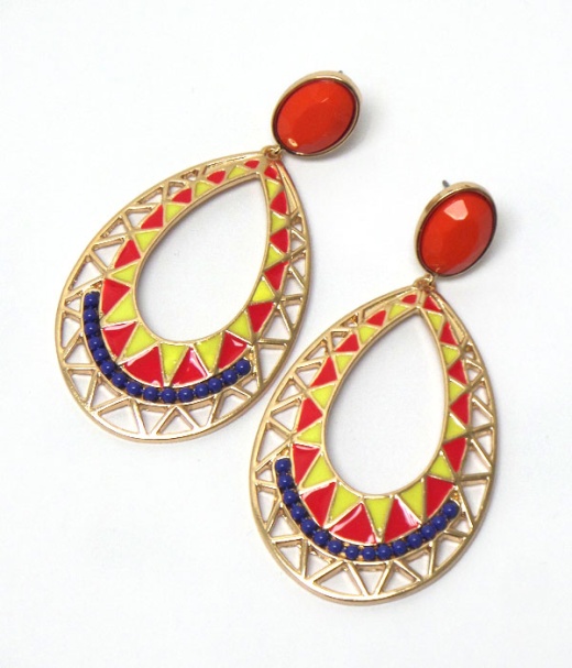 Seed Bead and Epoxy Chevron Pattern Teardrop Earring