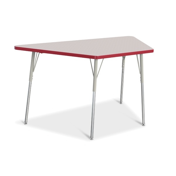 Berries® Trapezoid Activity Tables - 30" X 60", A-Height - Gray/Red/Gray
