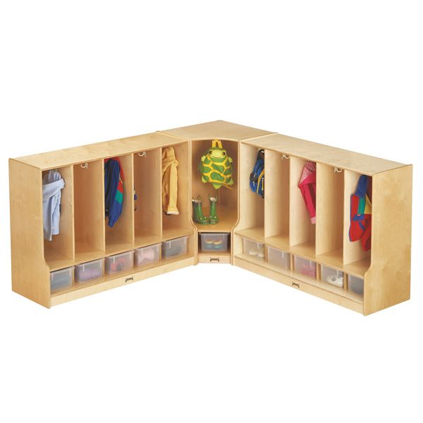 Jonti-Craft® Toddler 5 Section Coat Locker With Step - With Clear Cubbie-Trays