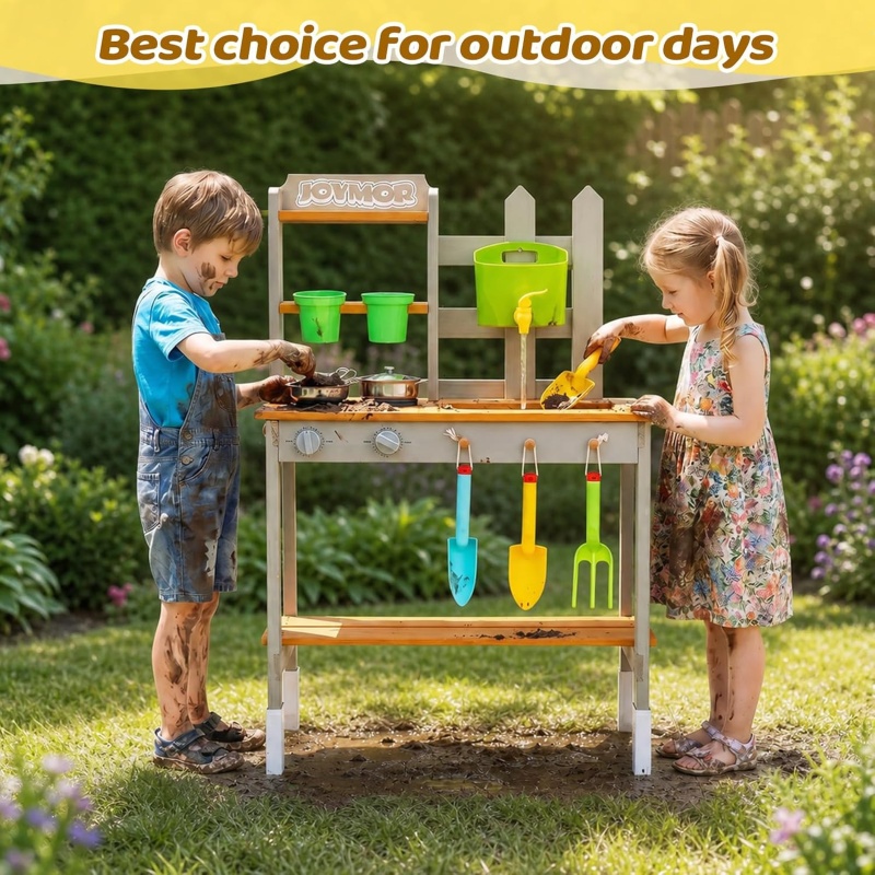 Joymor Mud Kitchen For Kids With Sink Wooden Outdoor Play Kitchen