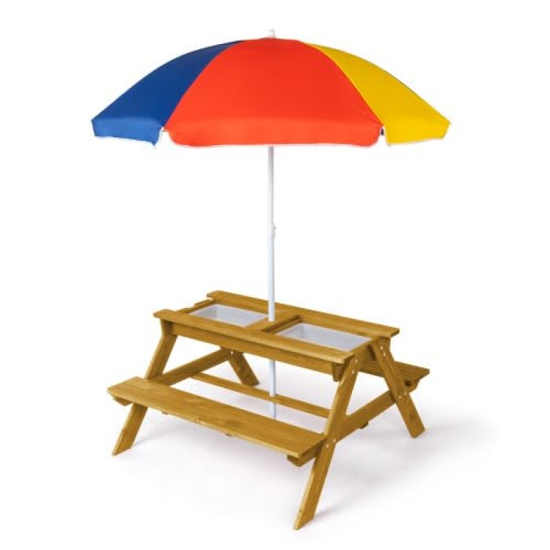 Joymor Outdoor Kids Activity Table - Wooden 4-In-1 Convertible Design With Sunshade & Storage