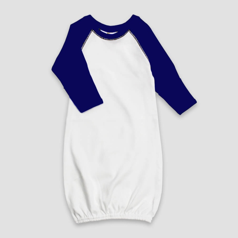 Baby Raglan Gown Fold Over Mittens - Premium 100% Cotton White-Navy