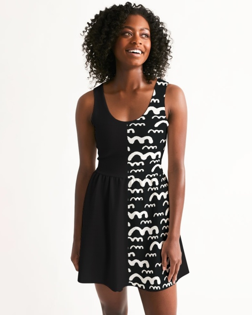 Women's Scoop Neck Skater Dress Waves