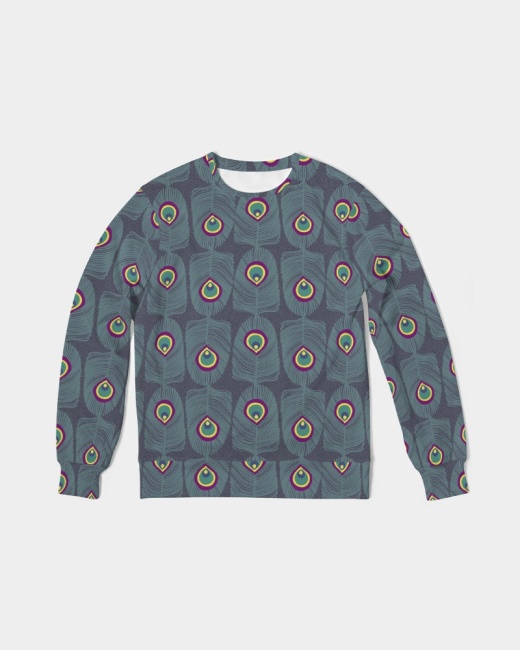 Men's Classic French Terry Crewneck Pullover Peacock Tails