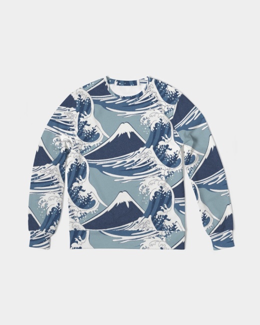 Men's Classic French Terry Crewneck Pullover Waves Pattern