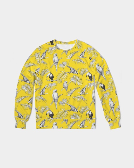 Men's Classic French Terry Crewneck Pullover Tropical Birds