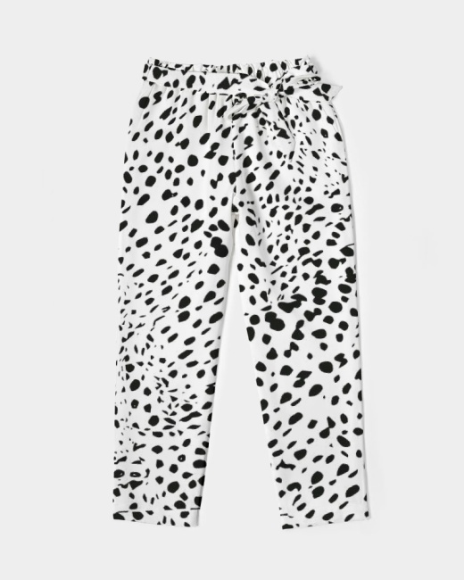 Women's Belted Tapered Pants Cheetah White