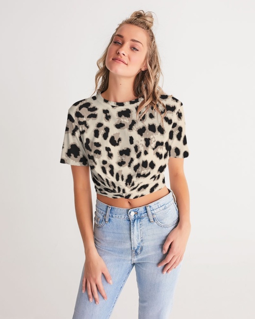 Women's Twist-Front Cropped Tee Leopard Print