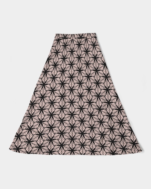 Women's A-Line Midi Skirt Pink Leaf Geo