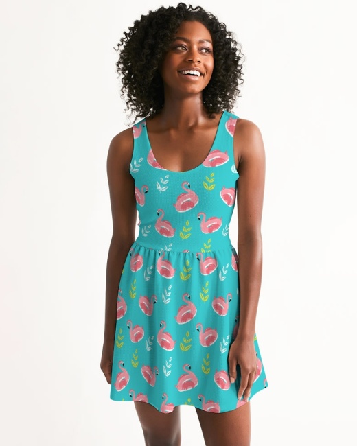 Women's Scoop Neck Skater Dress Flamingo Floaties