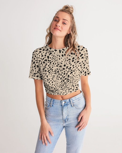Women's Twist-Front Cropped Tee Cheetah Cream