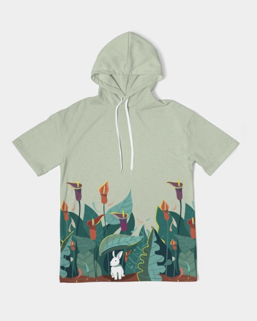 Men's Premium Heavyweight Short Sleeve Hoodie Bunny & Flowers