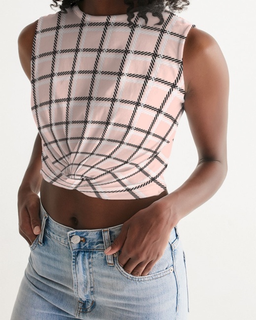 Women's Twist-Front Tank Pink Windowpane