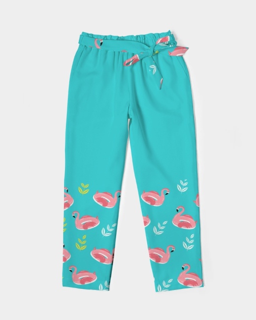 Women's Belted Tapered Pants in Bright Turquoise