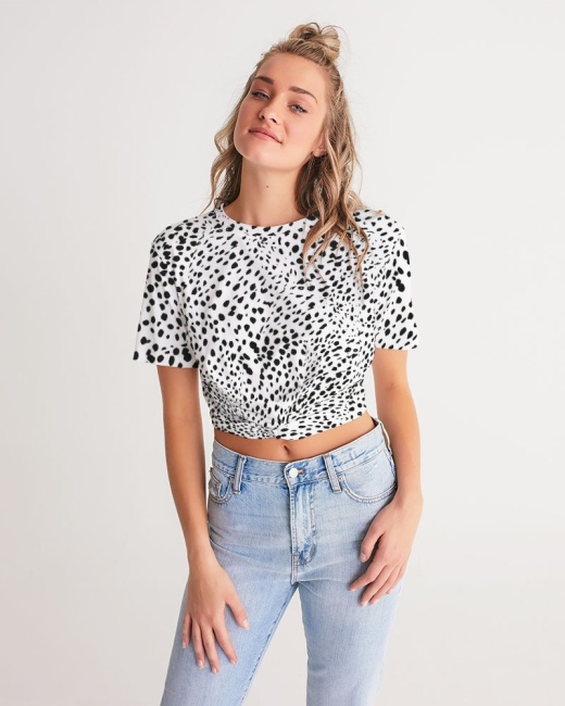 Women's Twist-Front Cropped Tee Cheetah White