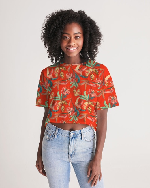 Women's Lounge Cropped Tee Paradise Floral Deep Orange