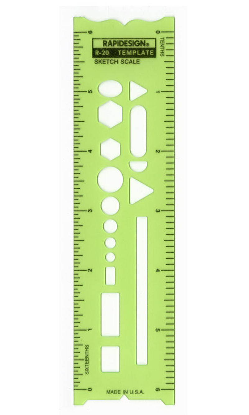 Rapidesign Metric Pocket Pal Template 2050R – Shirt Pocket Drawing Stencil For Circles, Triangles, Squares, Hexagons & 100mm Scale