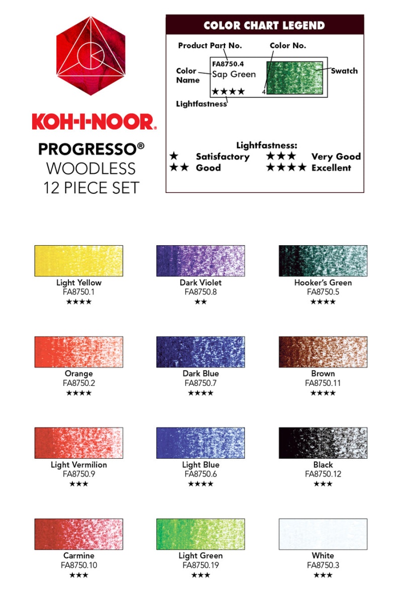  Koh-I-Noor® Progresso® Woodless Colored Pencil Sets - 12 Piece