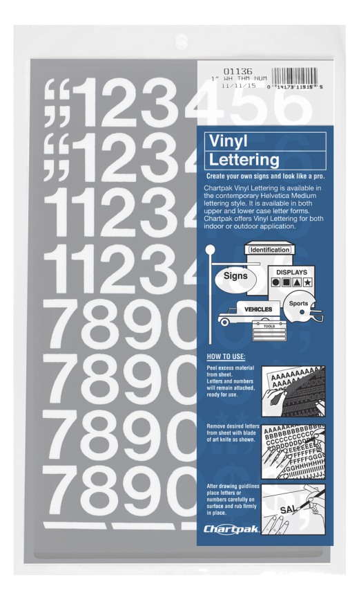 Chartpak 1" White Vinyl Numbers