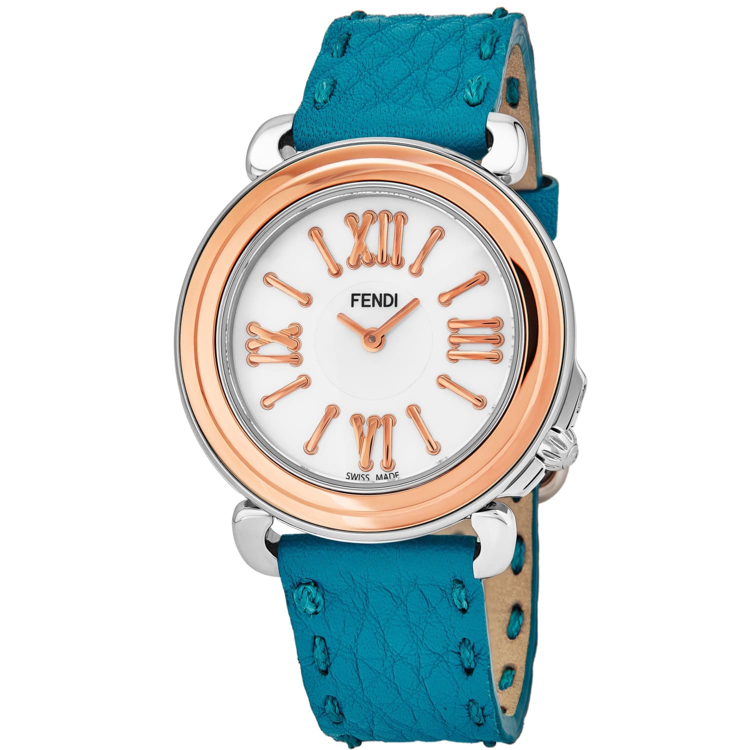Fendi Women's 'Selleria' Mother Of Pearl Dial Teal Blue Leather Strap ...