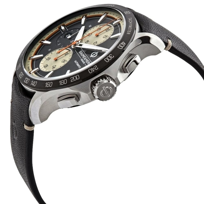 Baume & Mercier Clifton Club Black Leather Men's Chronograph Tachymeter