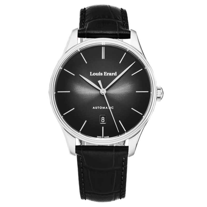 Louis Erard Men S Heritage Grey Black Dial Black Leather Strap Automatic Watch Aa Baac