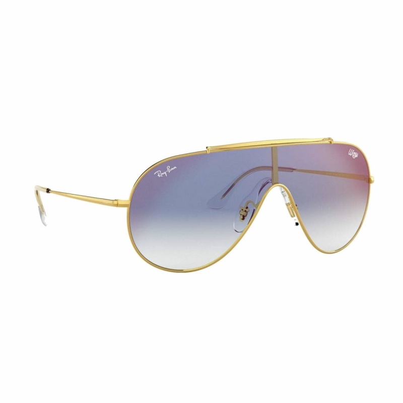 Ray Ban Wings Gold Aviator Blue Gradient Mirror Single Lens Sunglasses 