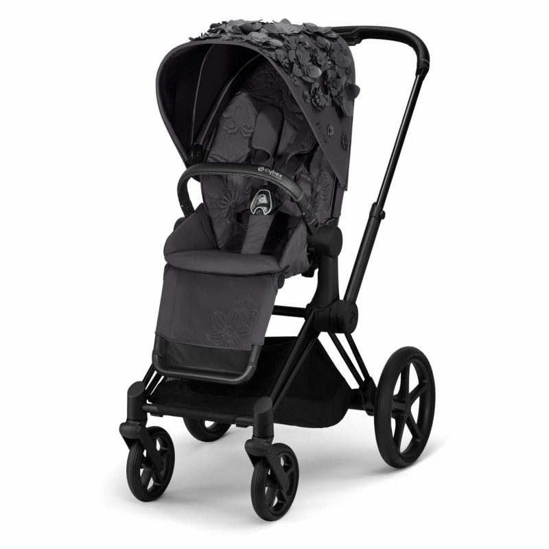 Cybex Priam 3In1 Travel System Matte Black Frame Simply Flowers Dream Grey Child Stroller