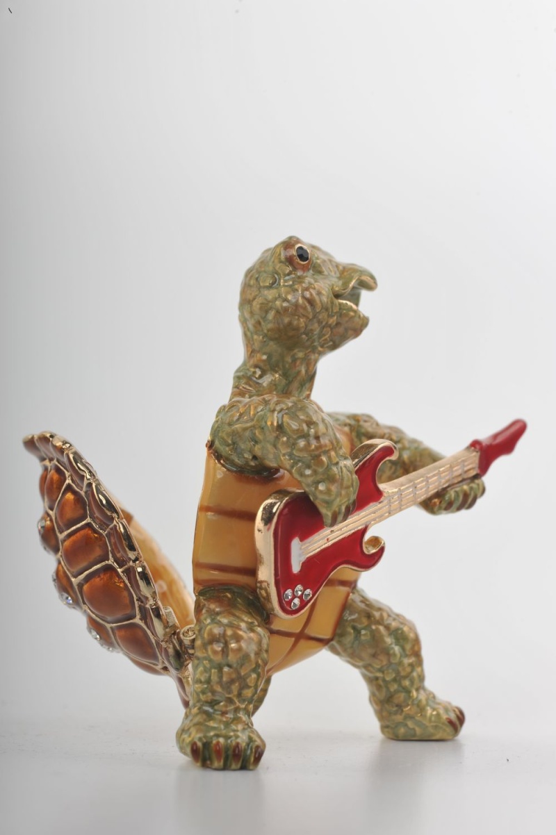 Turtle Playing The Guitar Unique Enamel Painted Trinket Box By Keren Kopal