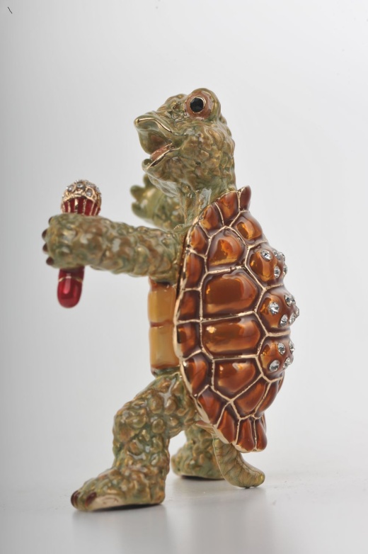 Turtle Singing with a Microphone Trinket Box by Keren Kopal