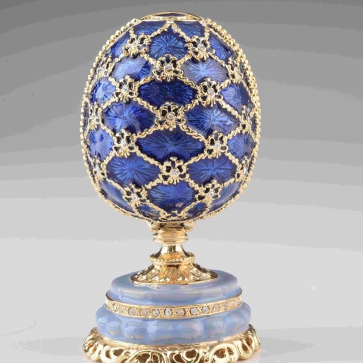 Blue Faberge Egg With Castle Inside Trinket Box by Keren Kopal