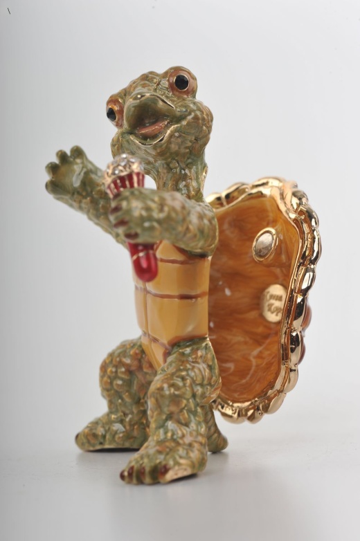 Turtle Singing with a Microphone Trinket Box by Keren Kopal