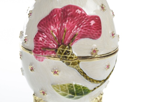 White With Red Flower Music Box Faberge Egg by Keren Kopal