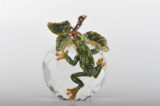 Crystal Apple With A Green Frog On It - Handmade Austrian Crystal Statue by Keren Kopal