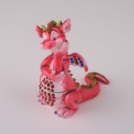 Pink Dragon Enamel Painted Trinket Box by Keren Kopal