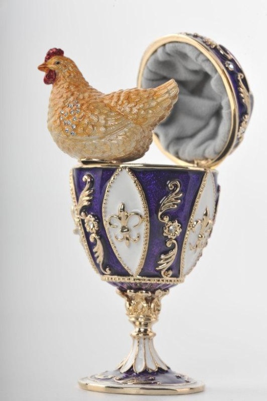 Purple Faberge Egg with Chicken - Enamel Painted Trinket Box by Keren Kopal