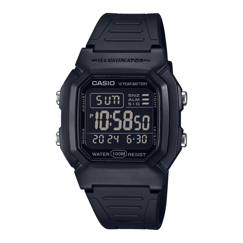 Classic Digital Watch with Blackout Dial, Dual Time & 5 Alarms