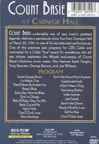 COUNT BASIE AT CARNEGIE HALL DVD 5 Popular Music
