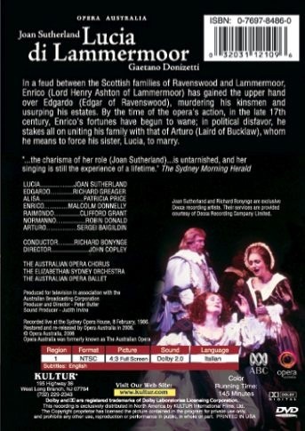 Lucia di Lammermoor: Joan Sutherland DVD 9 Opera