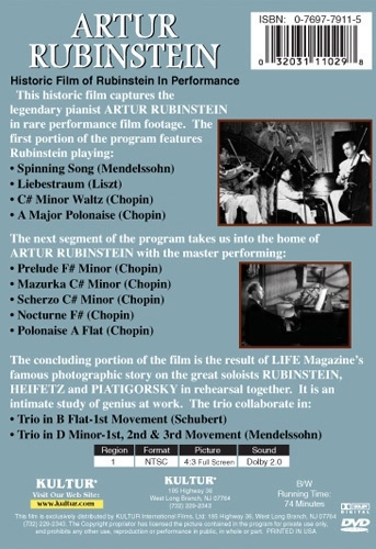 ARTUR RUBINSTEIN DVD 5 Classical Music